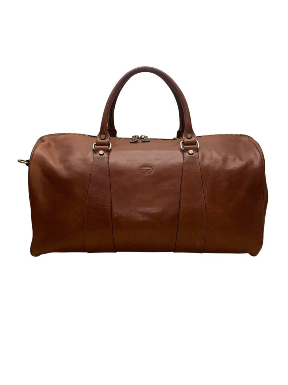 D&D Firenze Men’s Brown Leather Double Handles Shoulder Strap Travel Duffel Bag